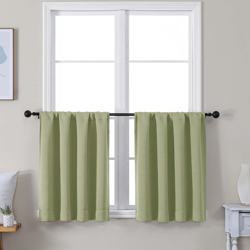 Sage Green Blackout Short Cafe Curtains 2 Panels