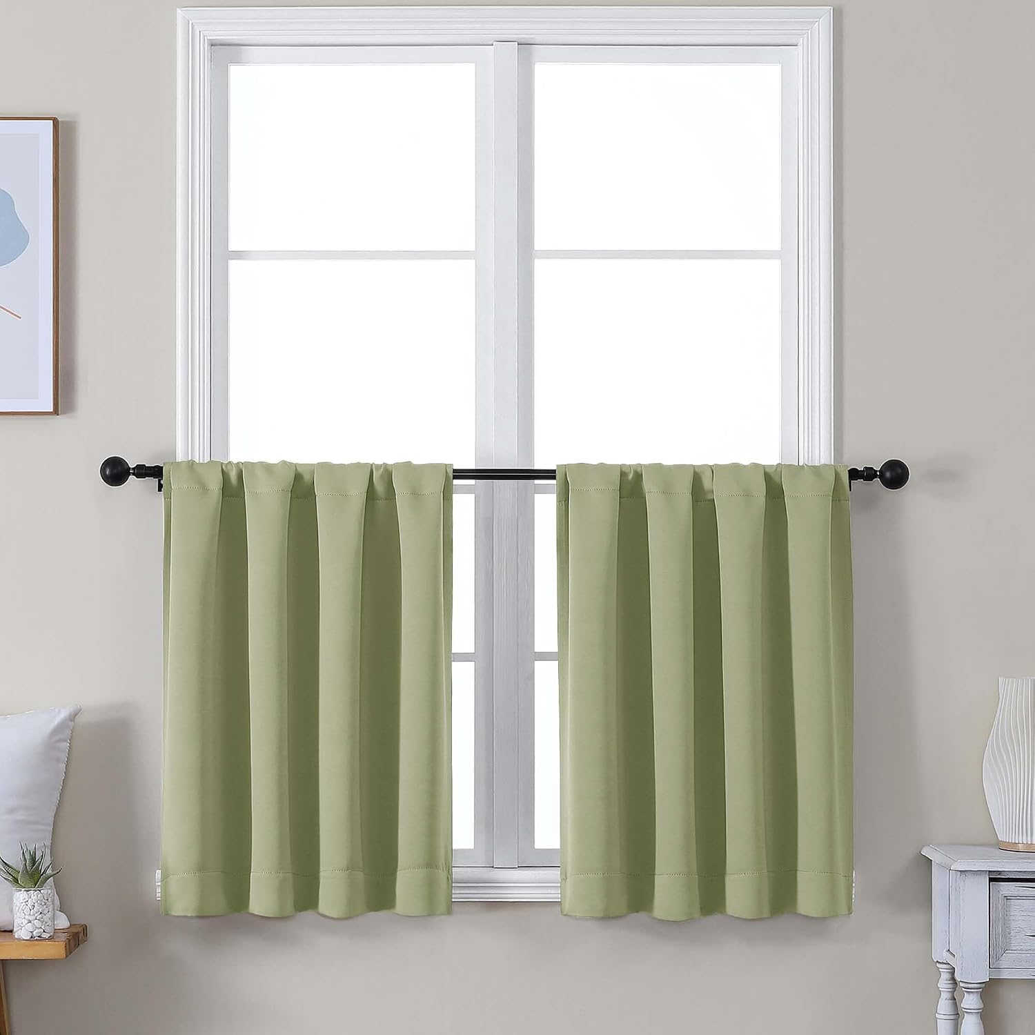 Sage Green Blackout Short Cafe Curtains 2 Panels