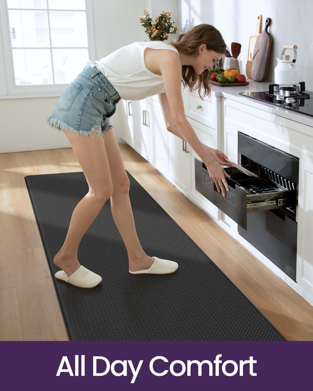 Black Memory Foam Anti Fatigue Kitchen Runner Mat