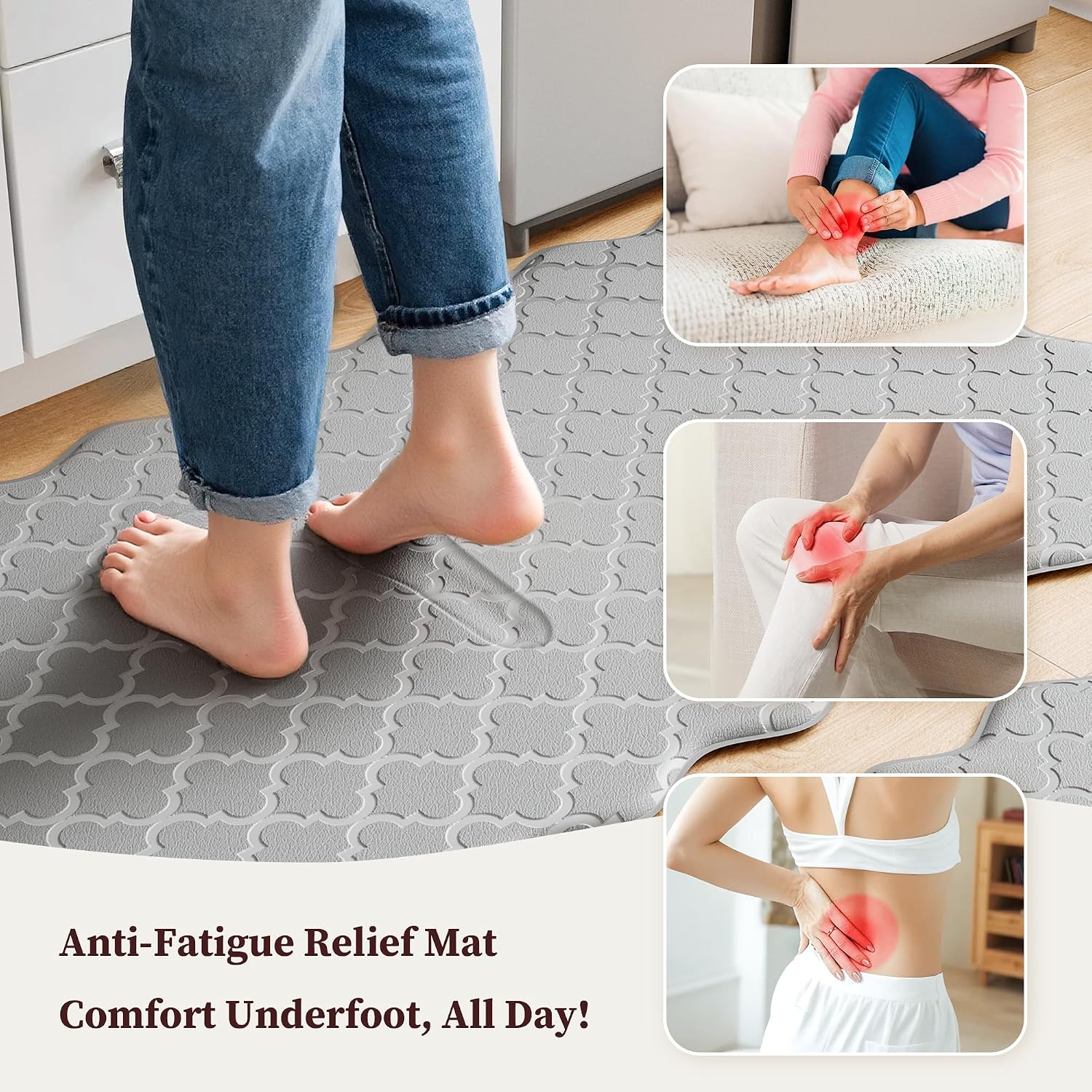 Gray Scalloped Embossed Anti Fatigue Kitchen Mats 2 Pack