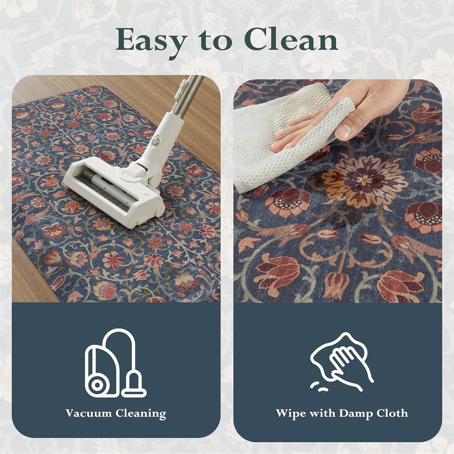 Blue Red Boho Memory Foam Anti Fatigue Kitchen Mat