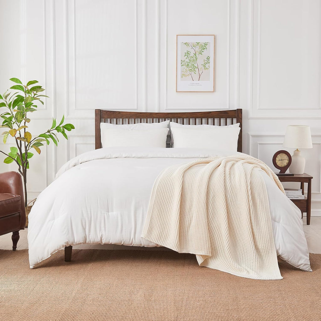 Cable Knit Cream Couch Throw Blanket