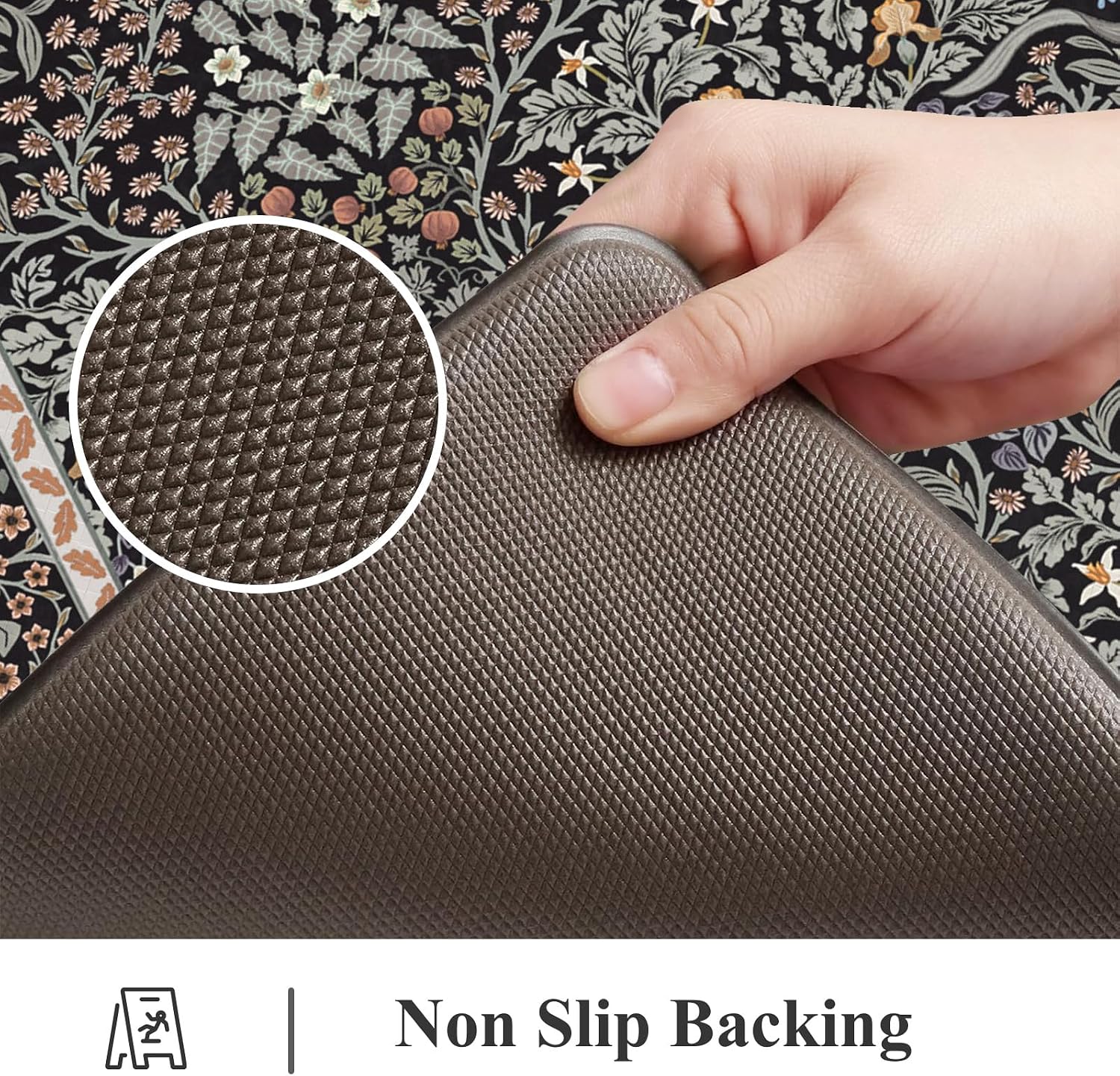 Black Multi Floral Anti Fatigue Kitchen Mats 2 Pack