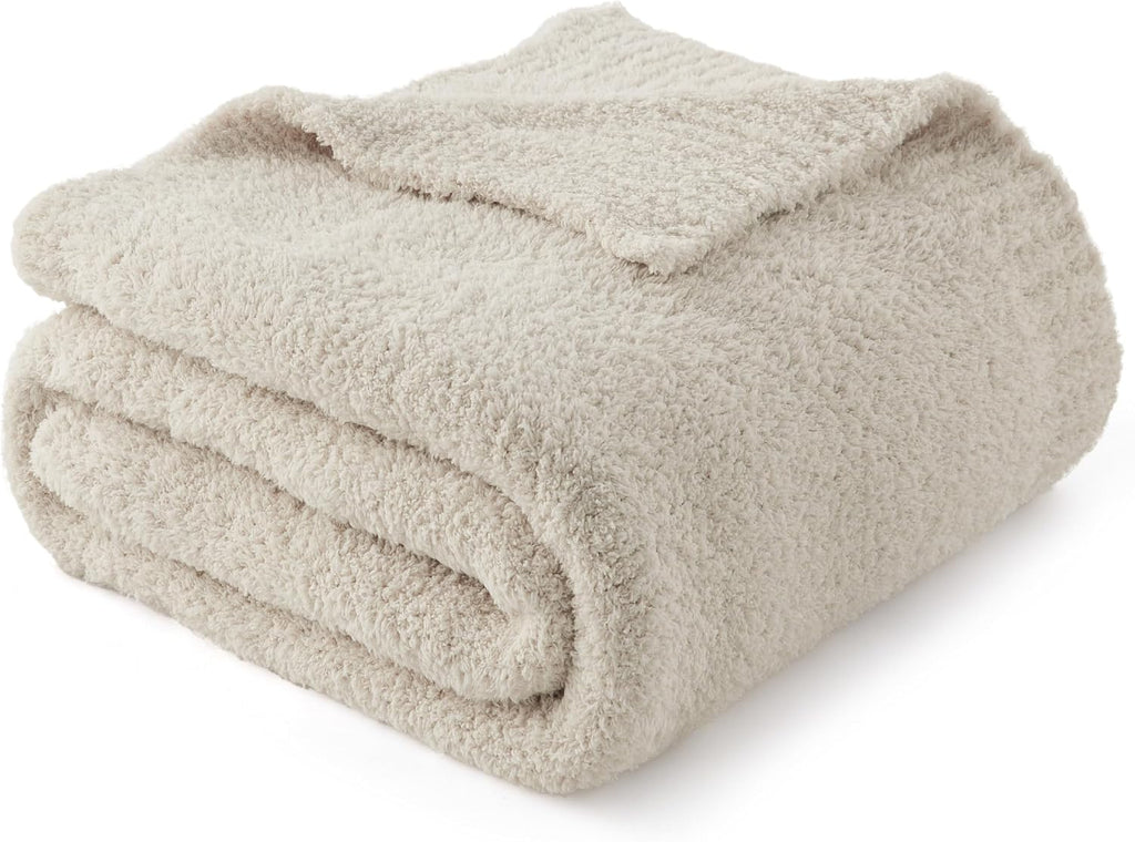 Beige Soft Knit Throw Blanket