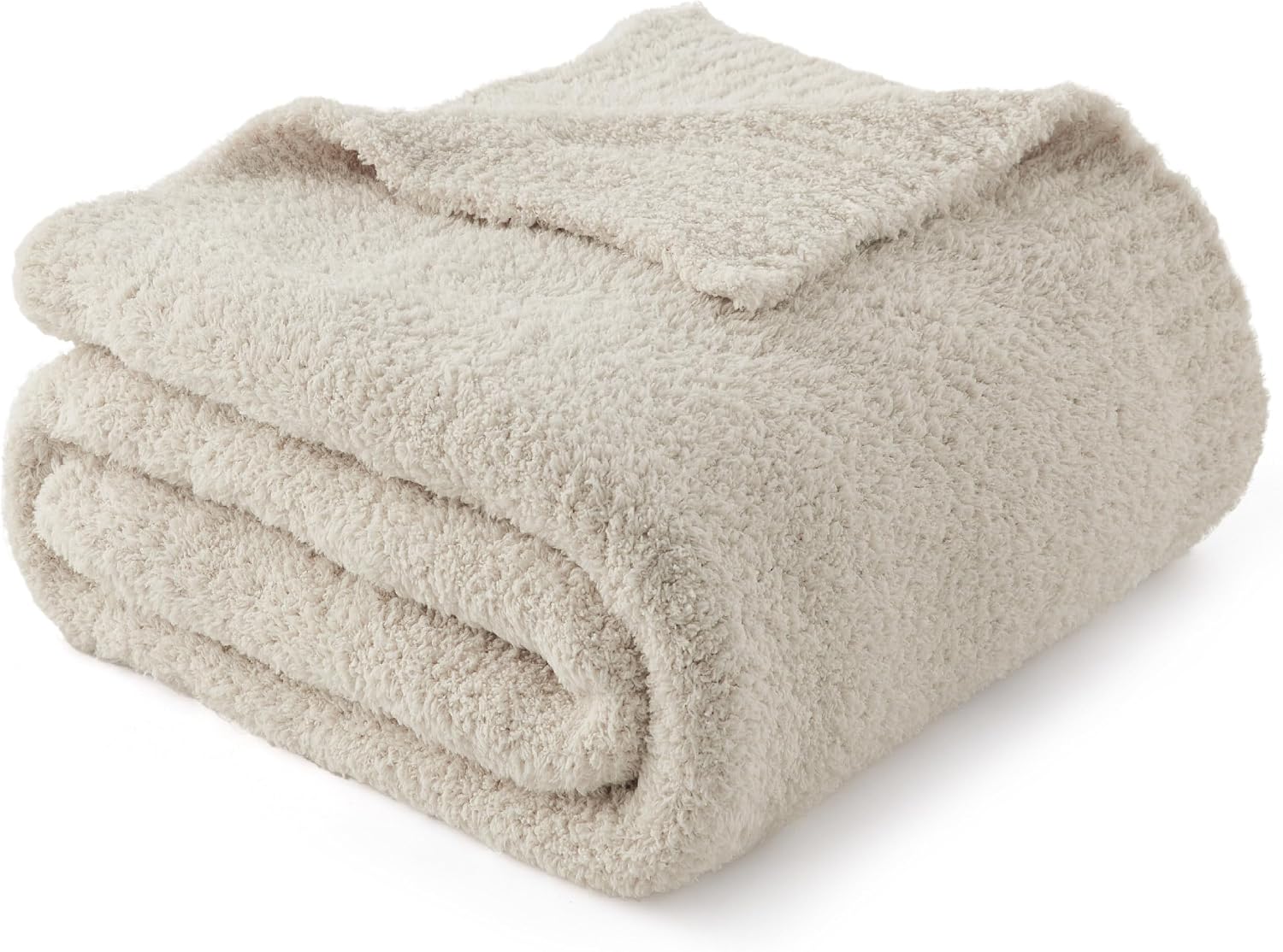 Beige Soft Knit Throw Blanket