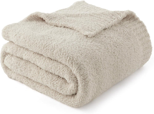 Beige Soft Knit Throw Blanket