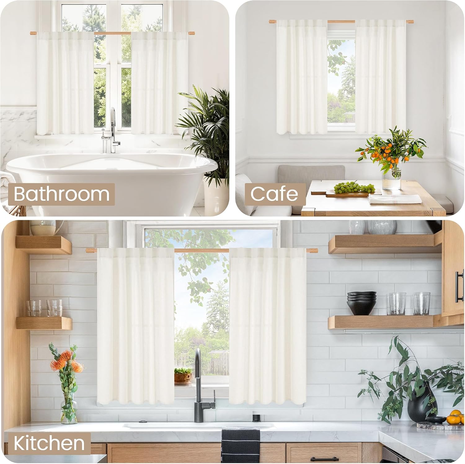 Ivory Short Linen Light Filtering Curtains 2 Panels