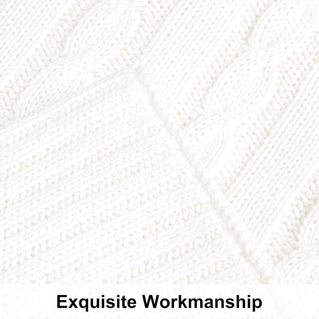 White Pure Cotton Cable Knit Throw Blanket