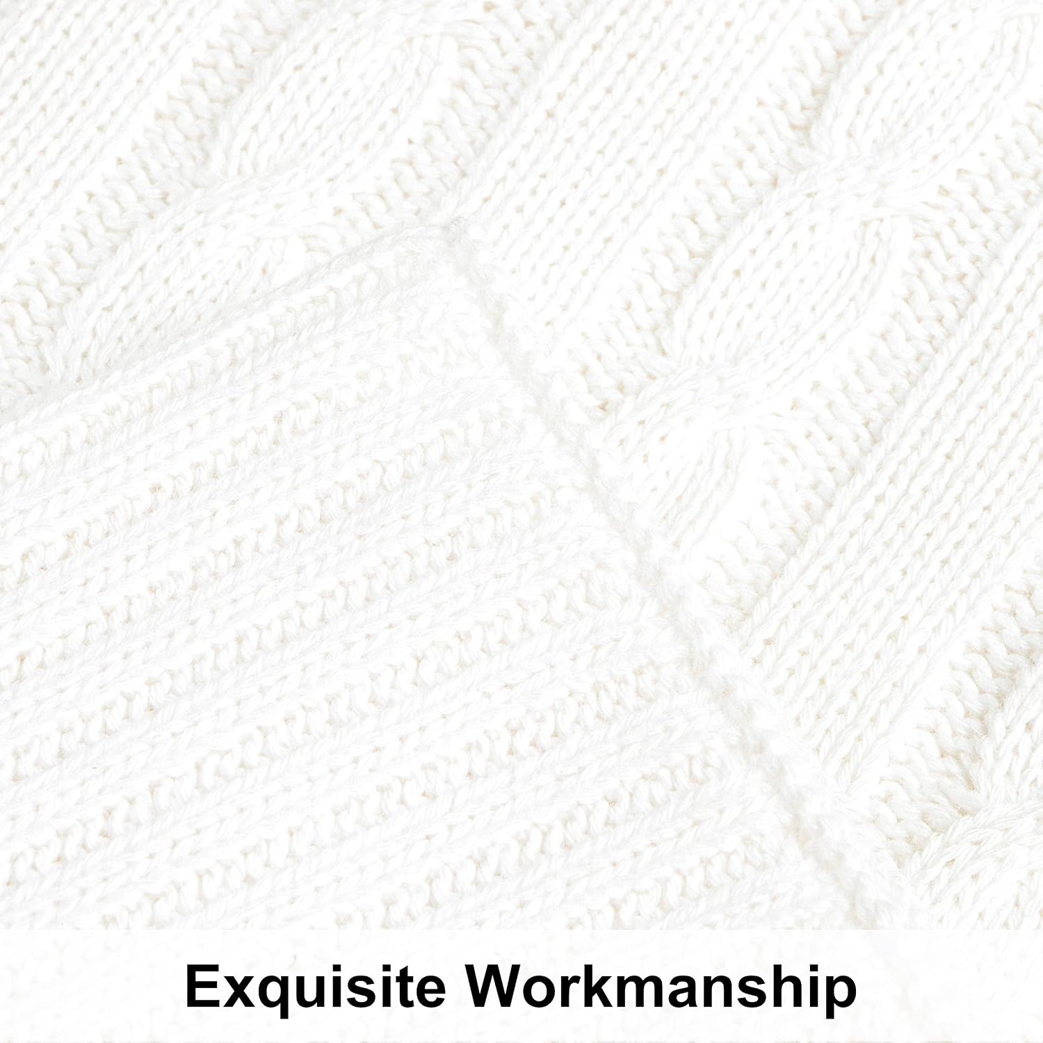 White Pure Cotton Cable Knit Throw Blanket