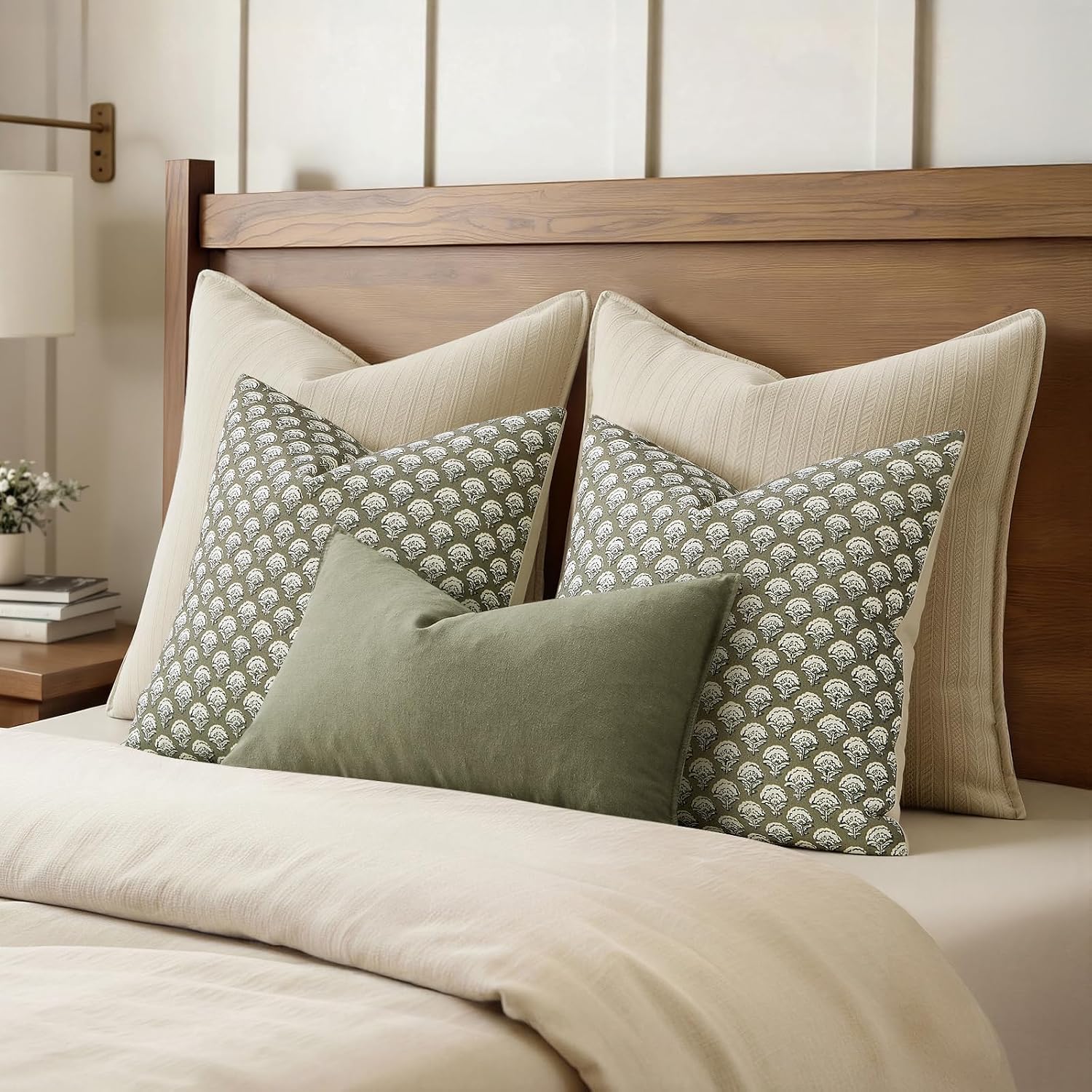 Sage Green Farmhouse Boho Euro Pillow Covers 2 Pack