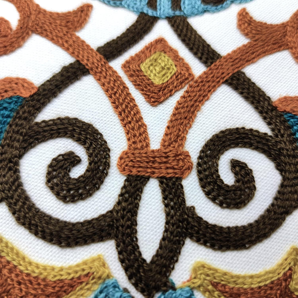 Orange Teal Embroidered Boho Farmhouse Pillow Covers 2 Pack