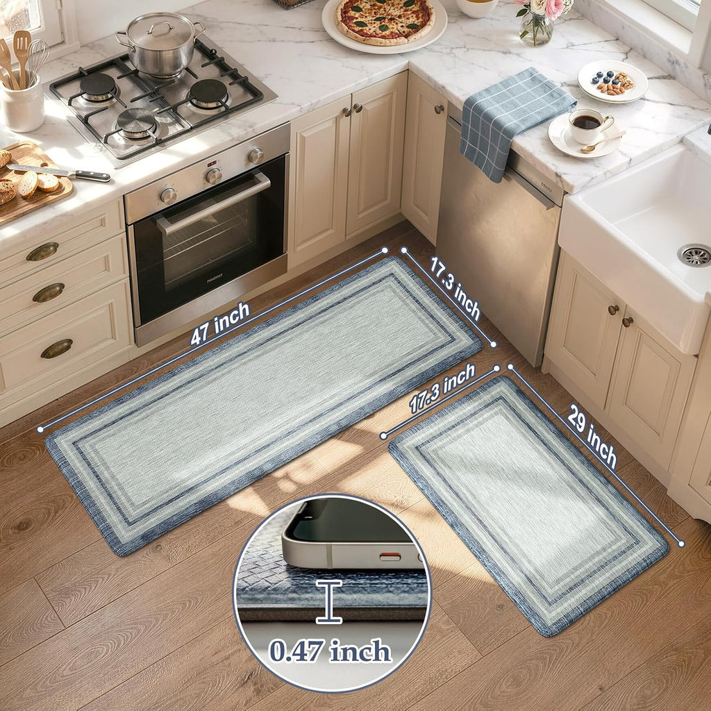 Blue Gray Farmhouse Anti Fatigue Kitchen Mats 2 Pack