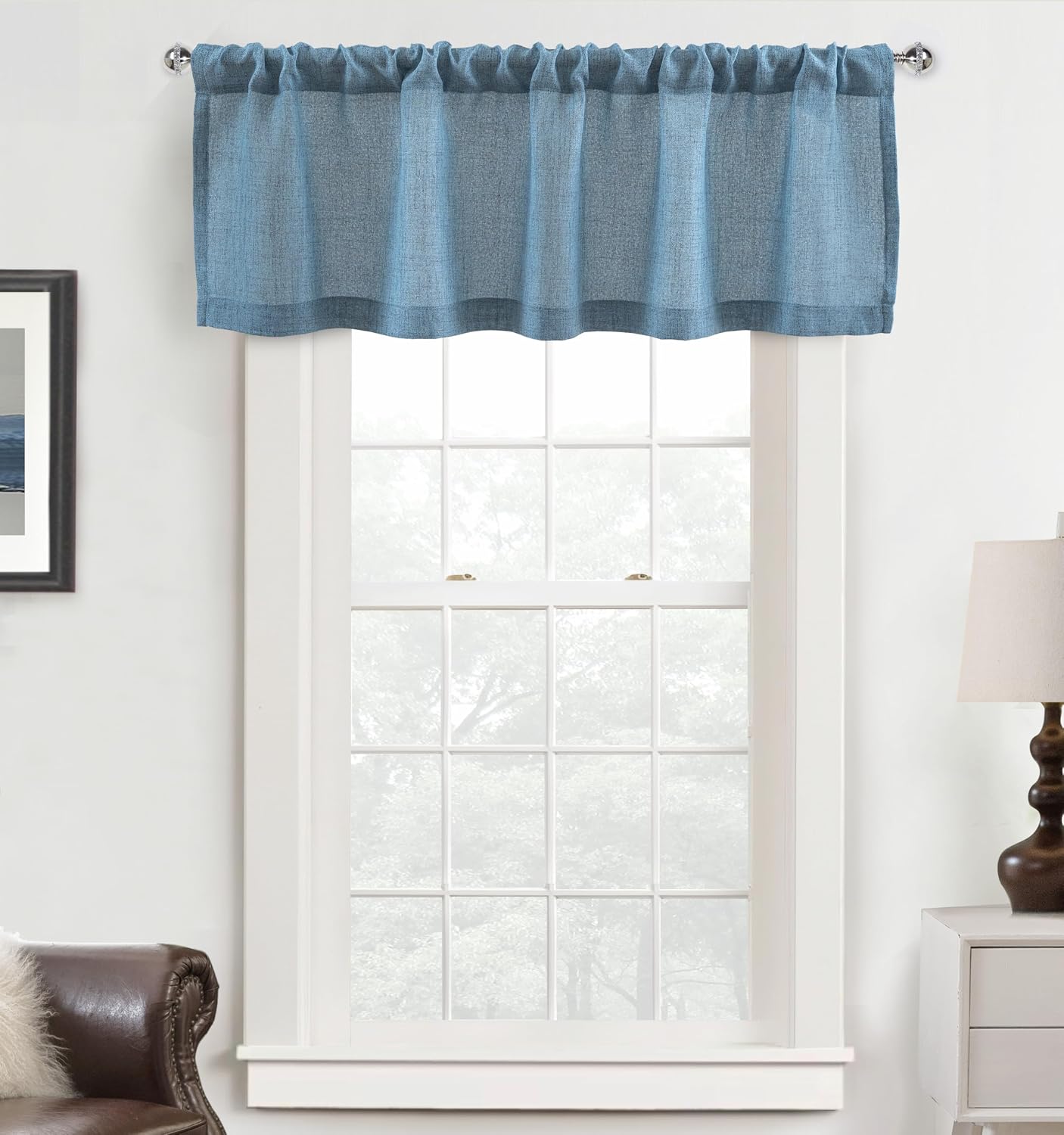 Blue Linen Textured Window Valance