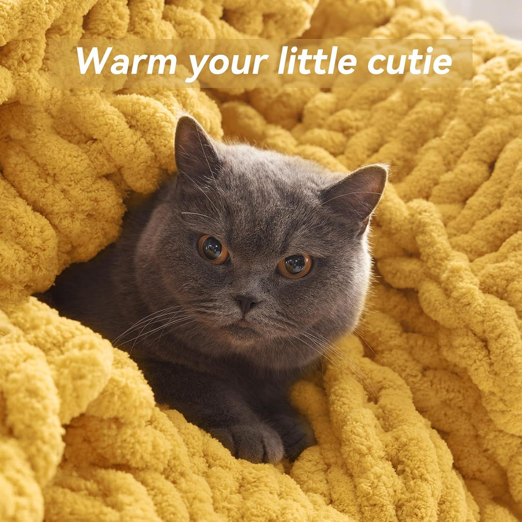 Yellow Chenille Chunky Knit Throw Blanket