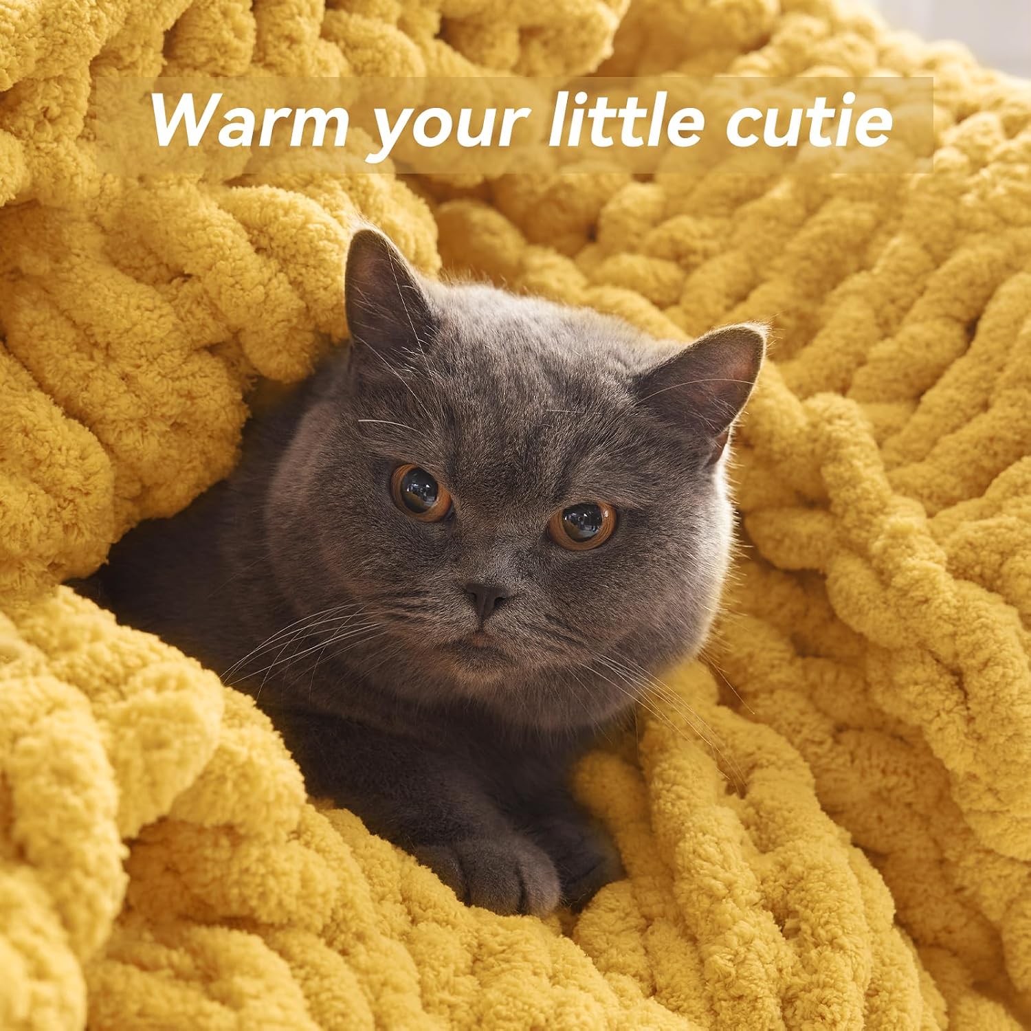 Yellow Chenille Chunky Knit Throw Blanket