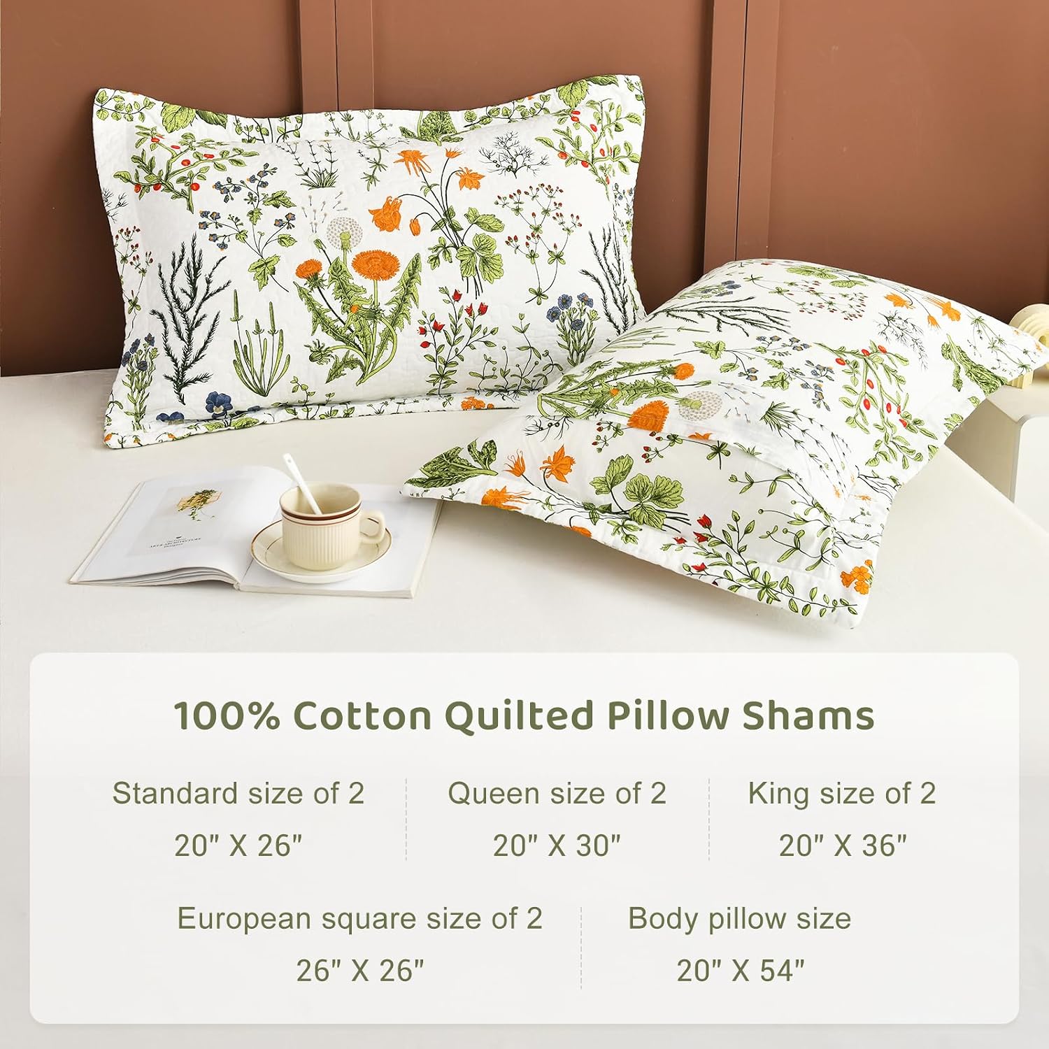 Floral Printed Cotton King Pillow Shams 2 Pack