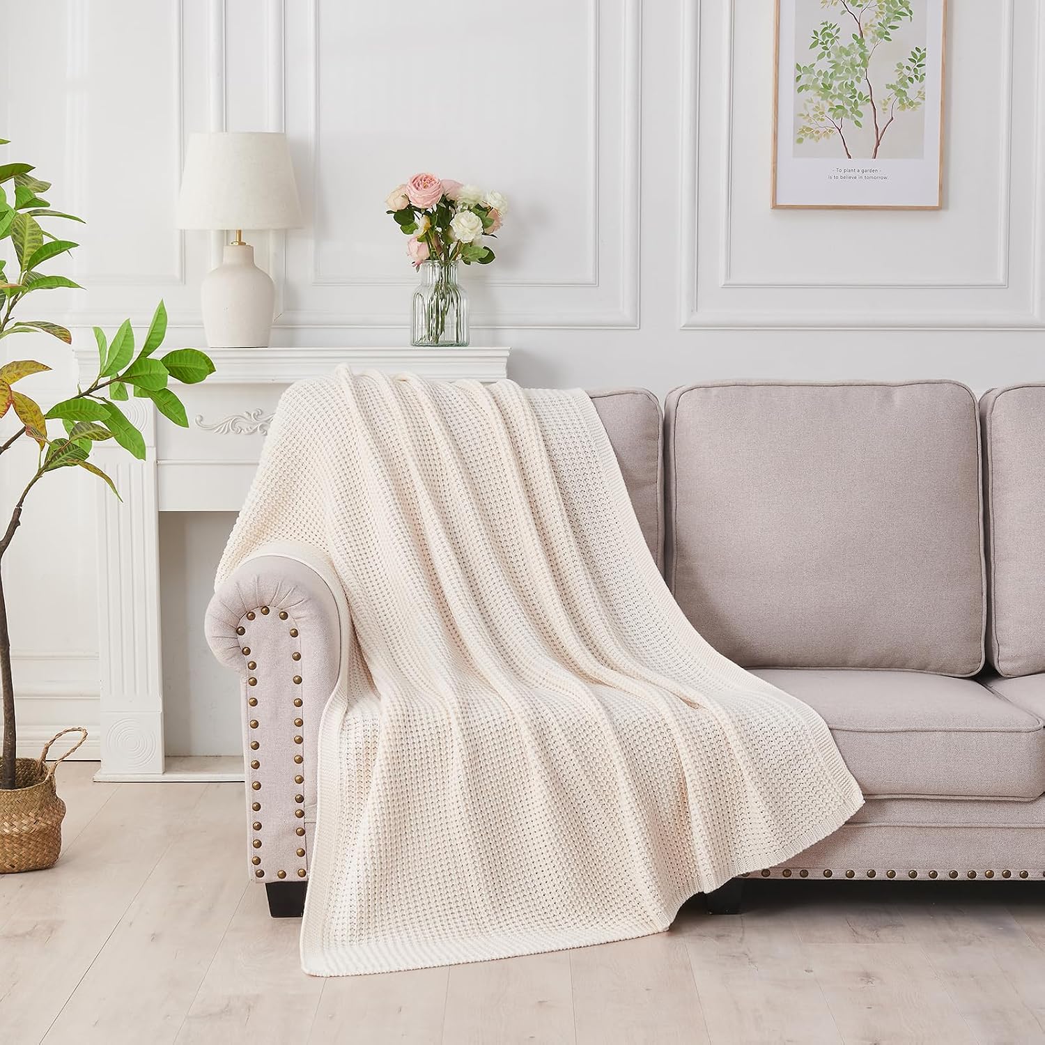 Cable Knit Cream Couch Throw Blanket