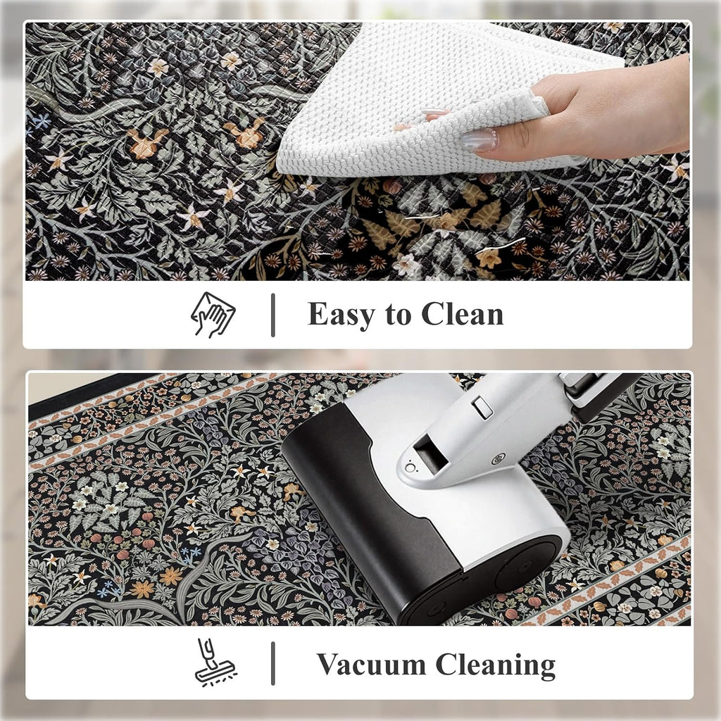 Black Multi Floral Anti Fatigue Kitchen Mats 2 Pack