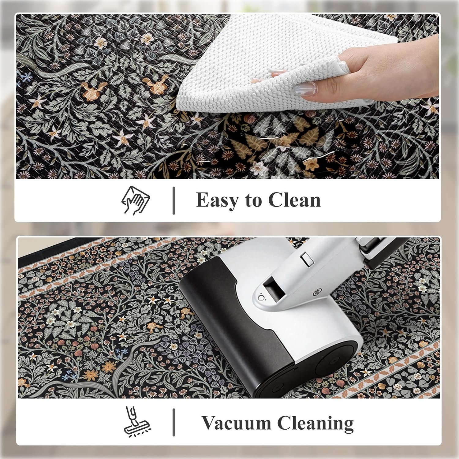 Black Multi Floral Anti Fatigue Kitchen Mats 2 Pack