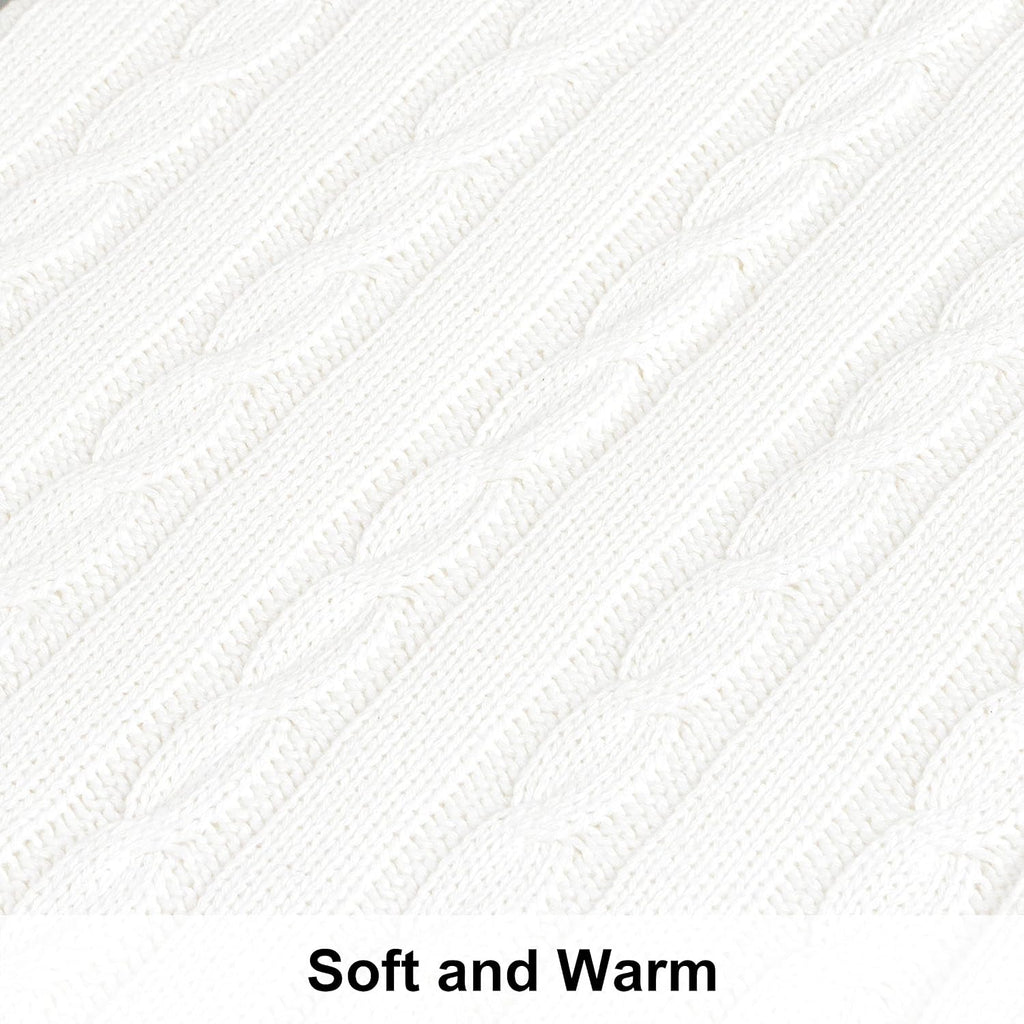 White Pure Cotton Cable Knit Throw Blanket