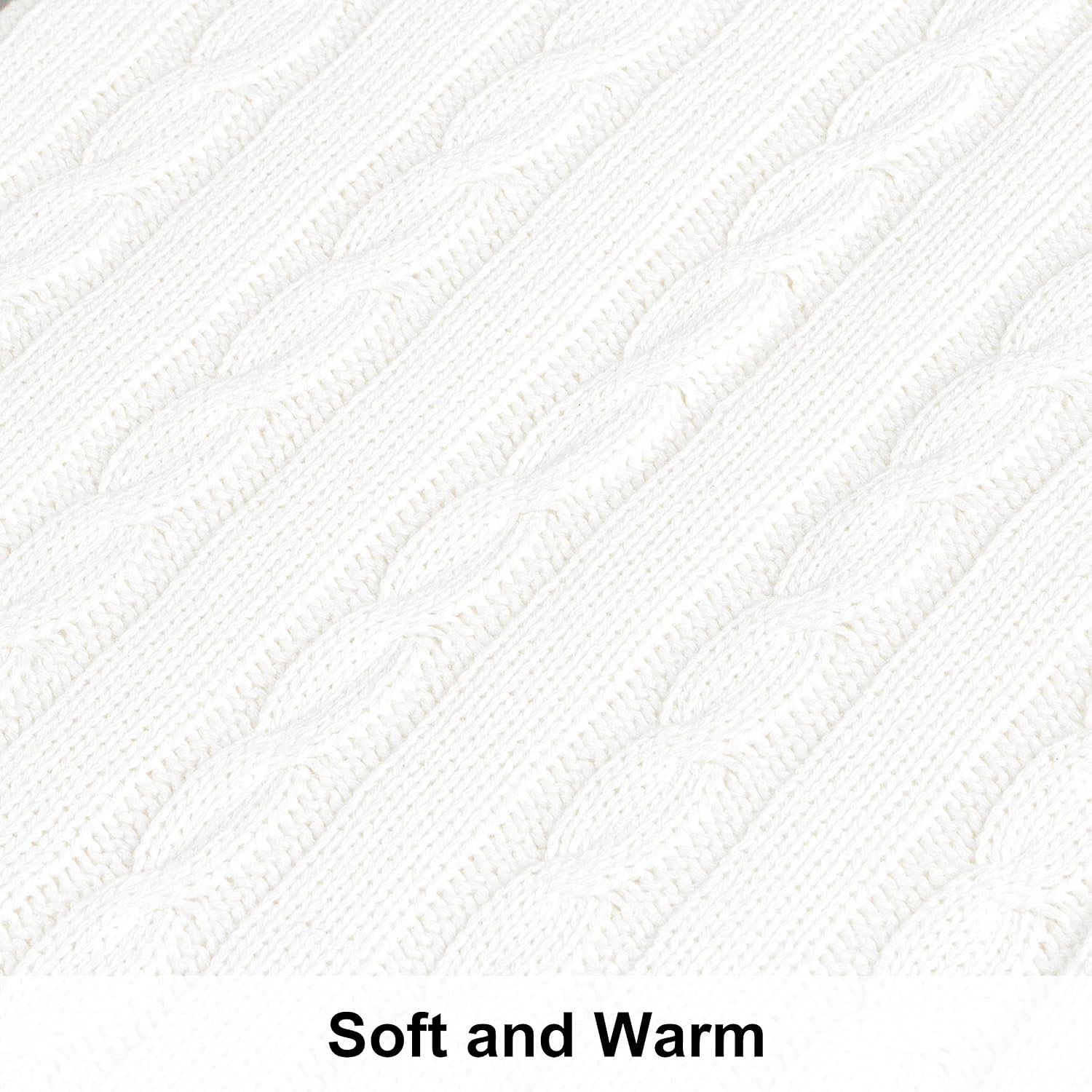 White Pure Cotton Cable Knit Throw Blanket