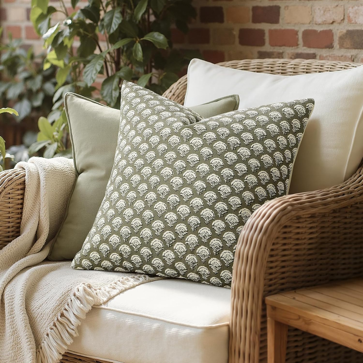 Sage Green Farmhouse Boho Euro Pillow Covers 2 Pack