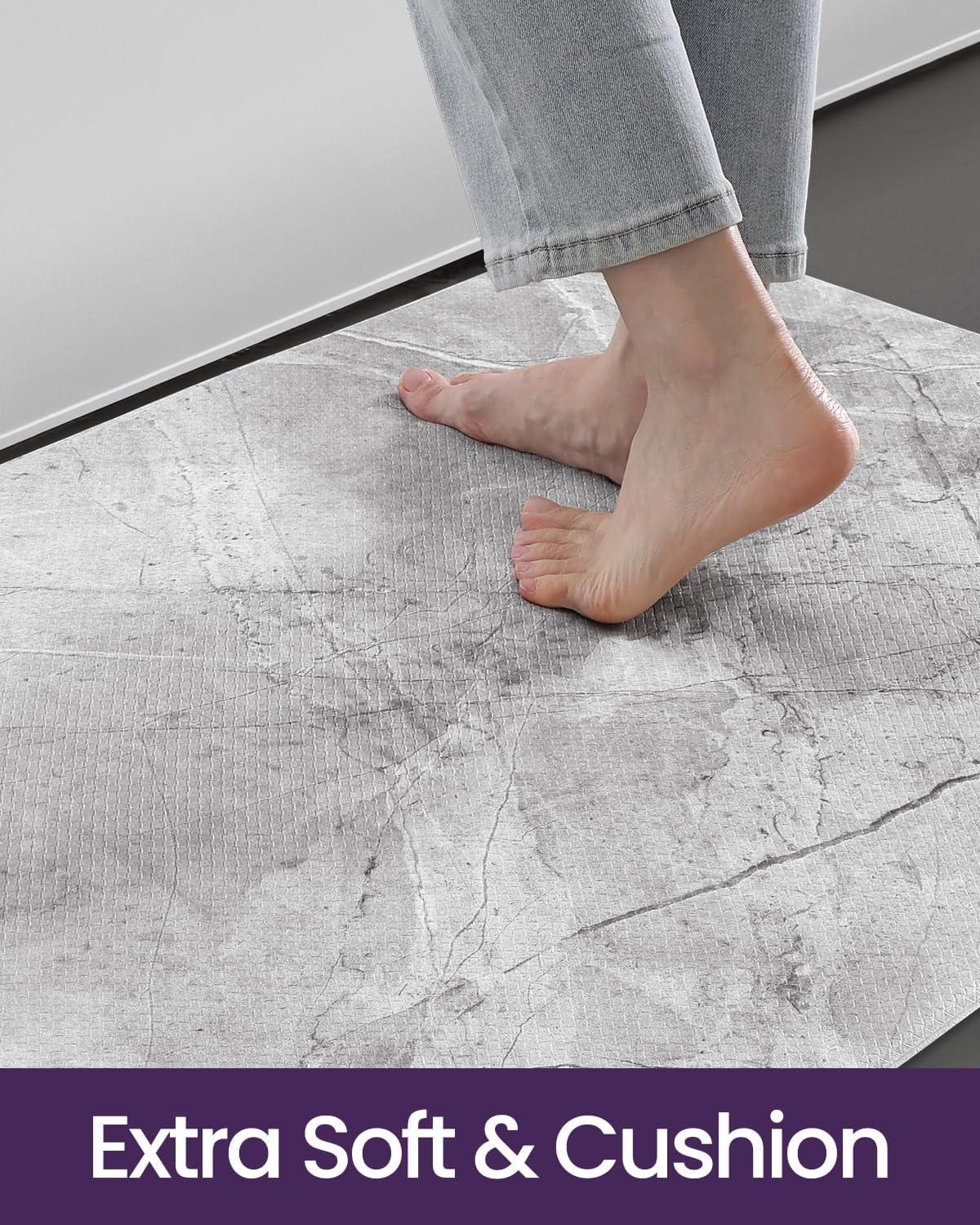 Light Grey Marble Anti Fatigue Kitchen Runner Mat
