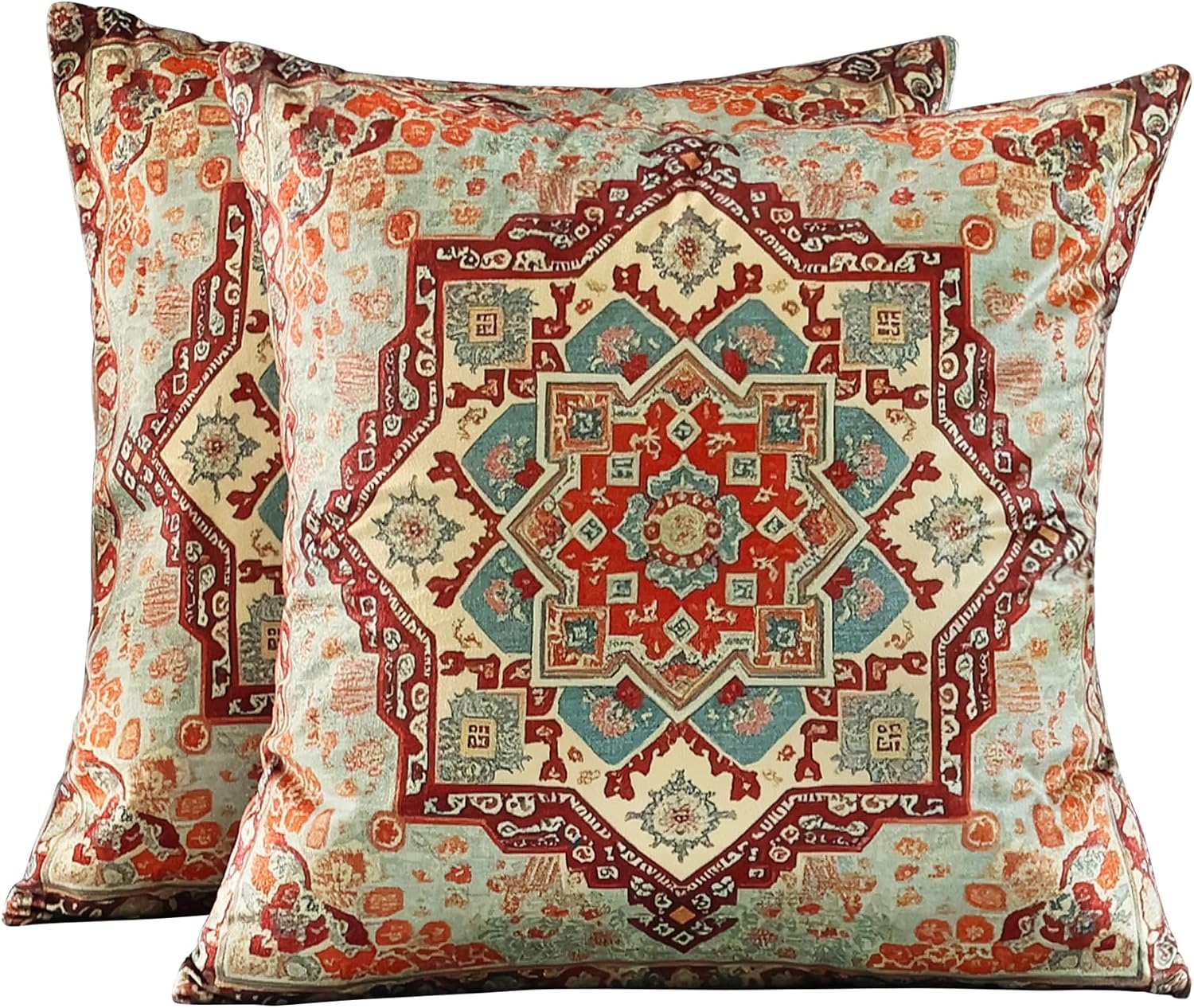 Orange Velvet Tribal Boho 18x18 Pillow Covers 2 Pack