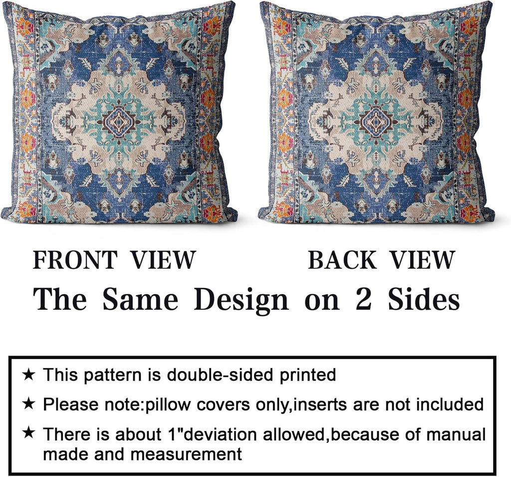 Blue Double Sided Boho Square Pillow Covers 2 Pack