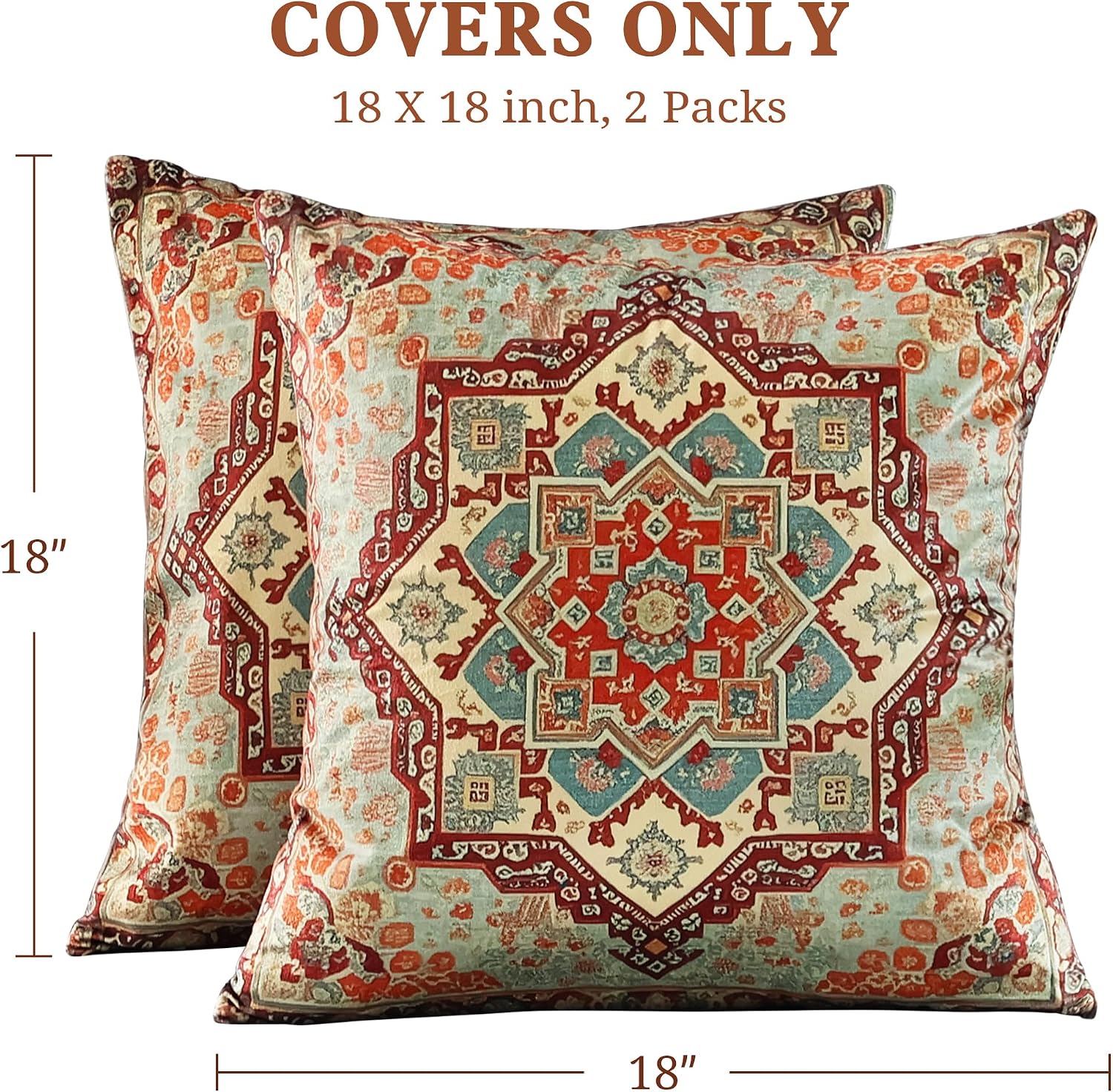 Orange Velvet Tribal Boho 18x18 Pillow Covers 2 Pack