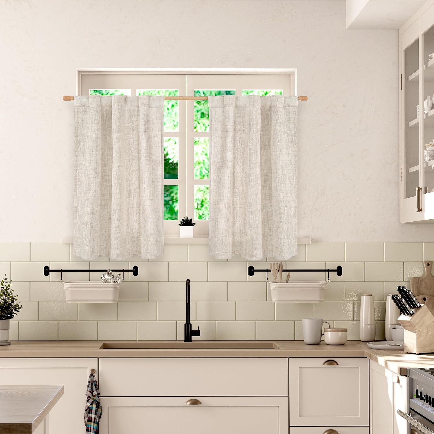 Linen Light Filtering Cafe Curtains 2 Panels