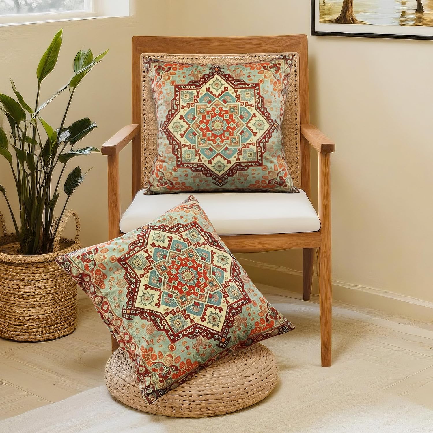Orange Velvet Tribal Boho 18x18 Pillow Covers 2 Pack