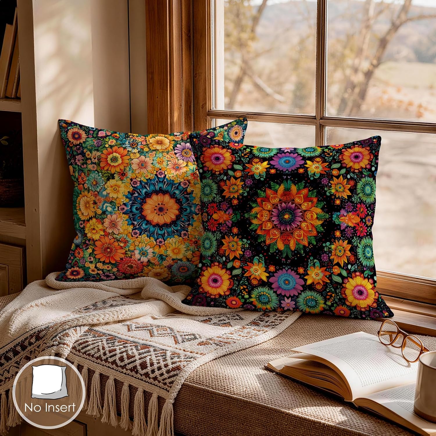 Mandala Floral Boho 18x18 Pillow Covers 4 Pack