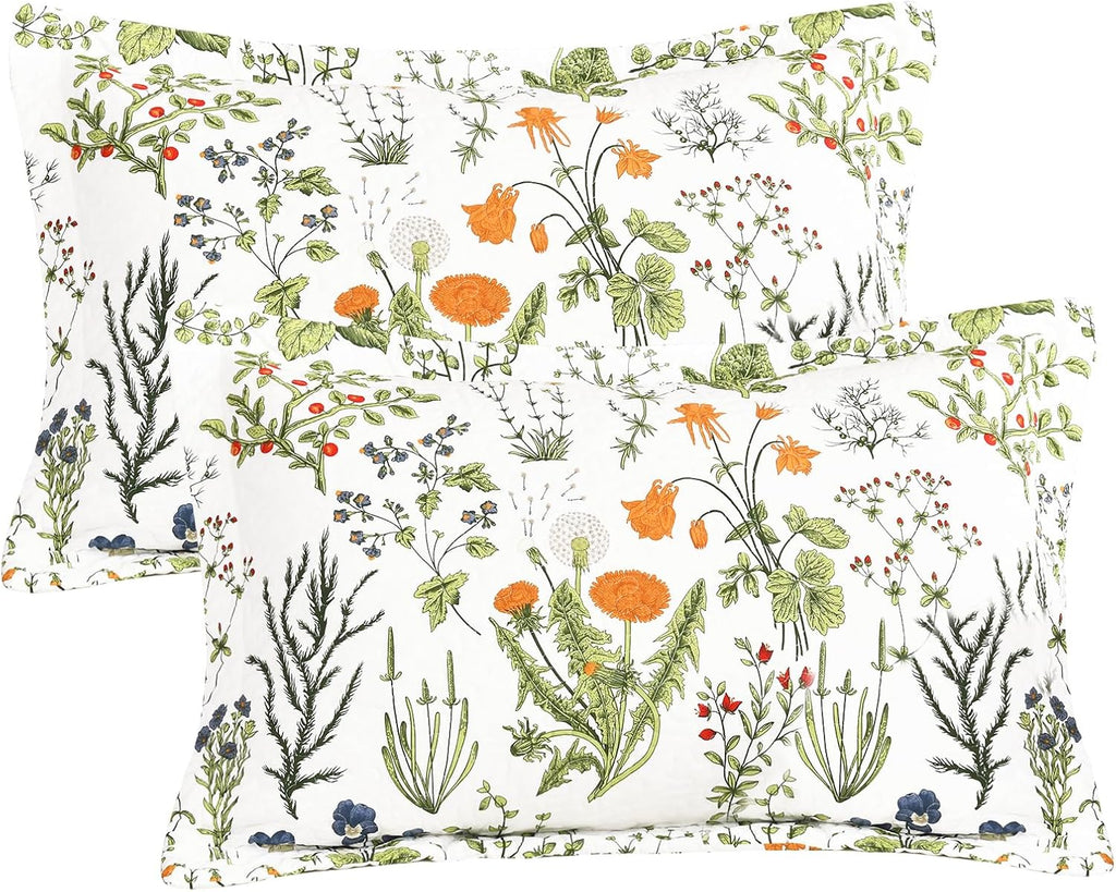 Floral Printed Cotton King Pillow Shams 2 Pack