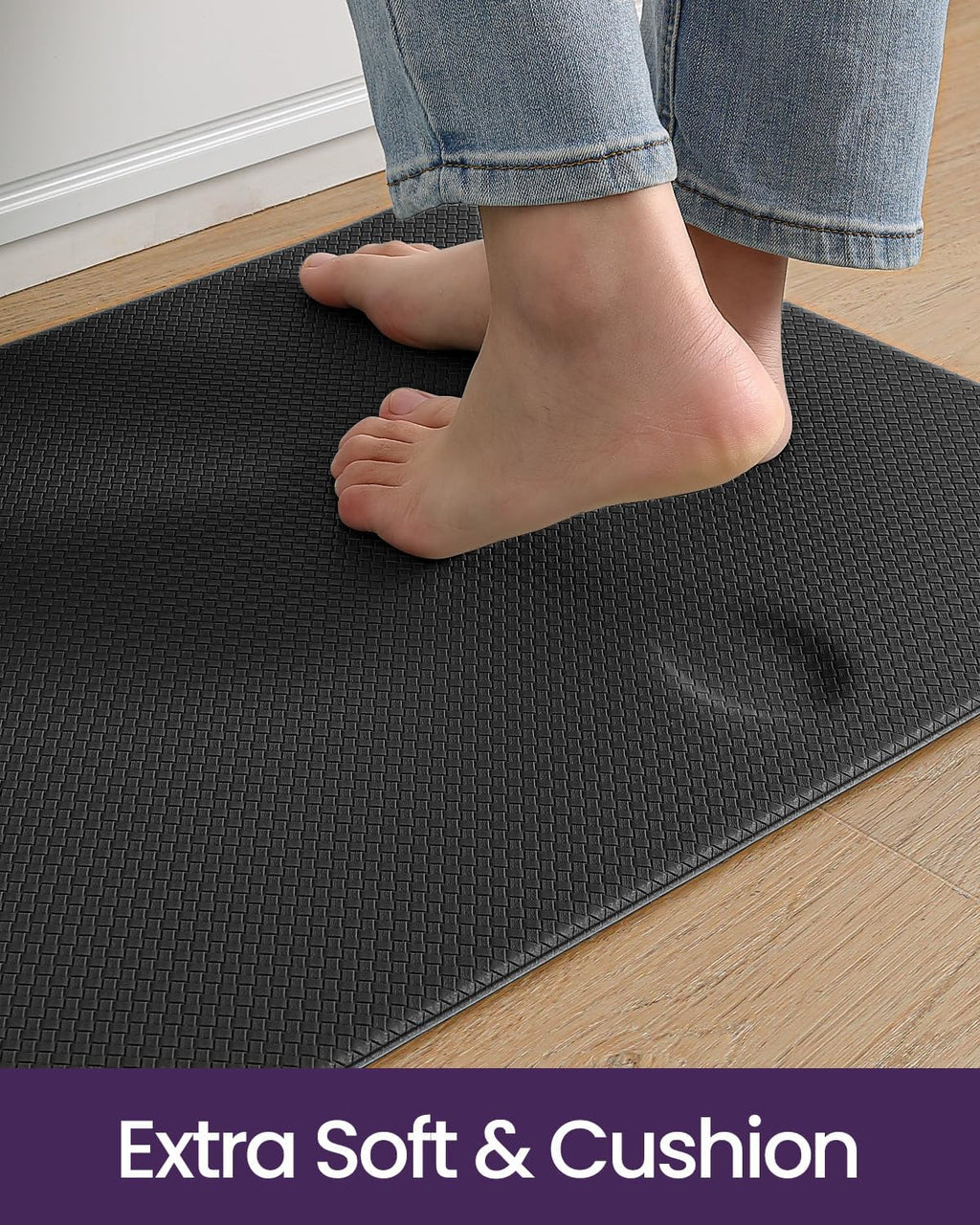 Black Memory Foam Anti Fatigue Kitchen Runner Mat