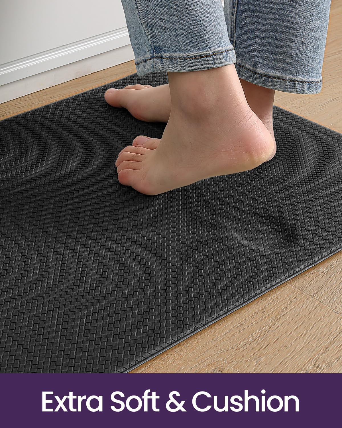 Black Memory Foam Anti Fatigue Kitchen Runner Mat
