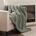 Sage Green Chenille Cable Knit Throw Blanket