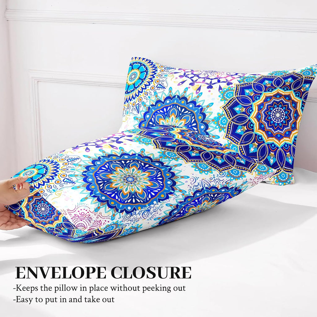 4 Pack Microfiber Embroidered Boho Standard Pillow Cases