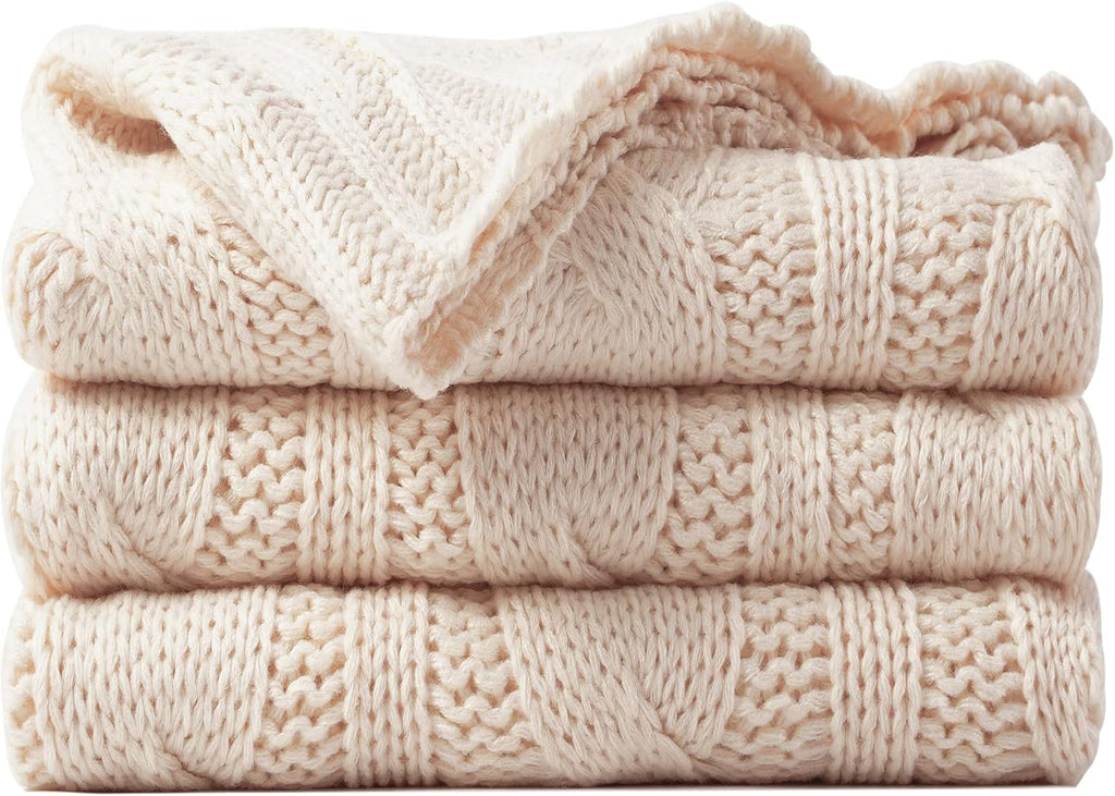 Cream Ivory Cable Knit Throw Blanket