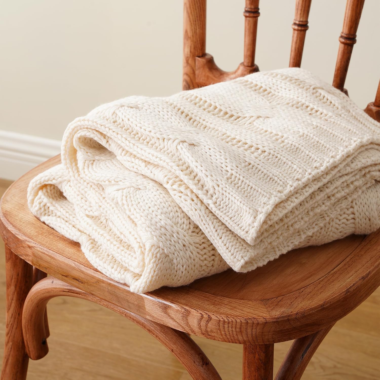 Cream Ivory Cable Knit Throw Blanket