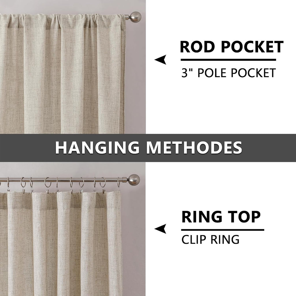 Natural Linen Semi Sheer Tier Curtains 2 Panels