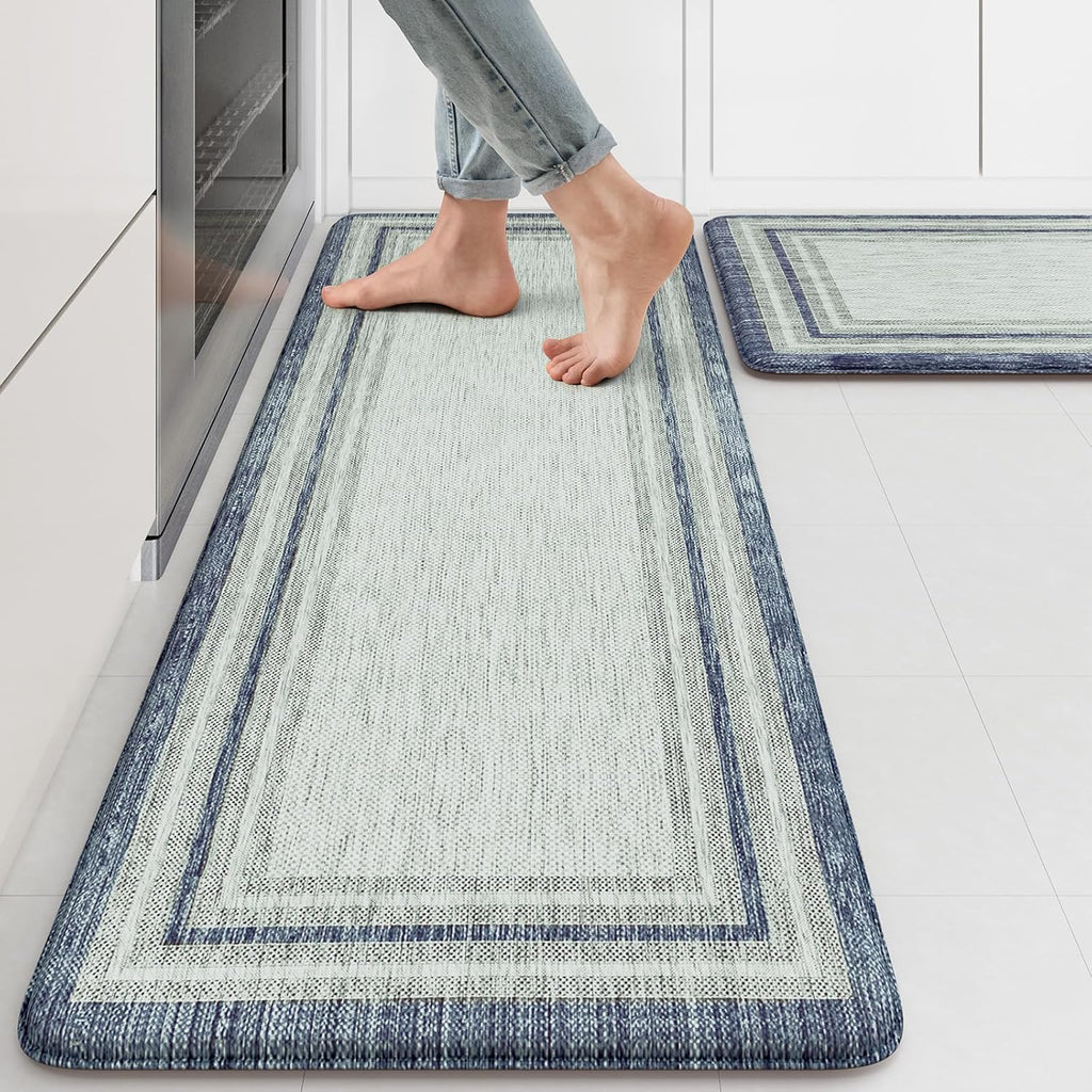 Blue Gray Farmhouse Anti Fatigue Kitchen Mats 2 Pack