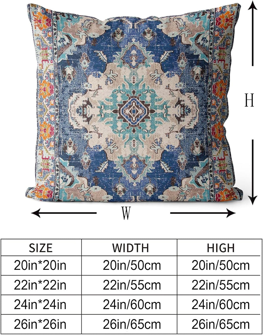 Blue Double Sided Boho Square Pillow Covers 2 Pack