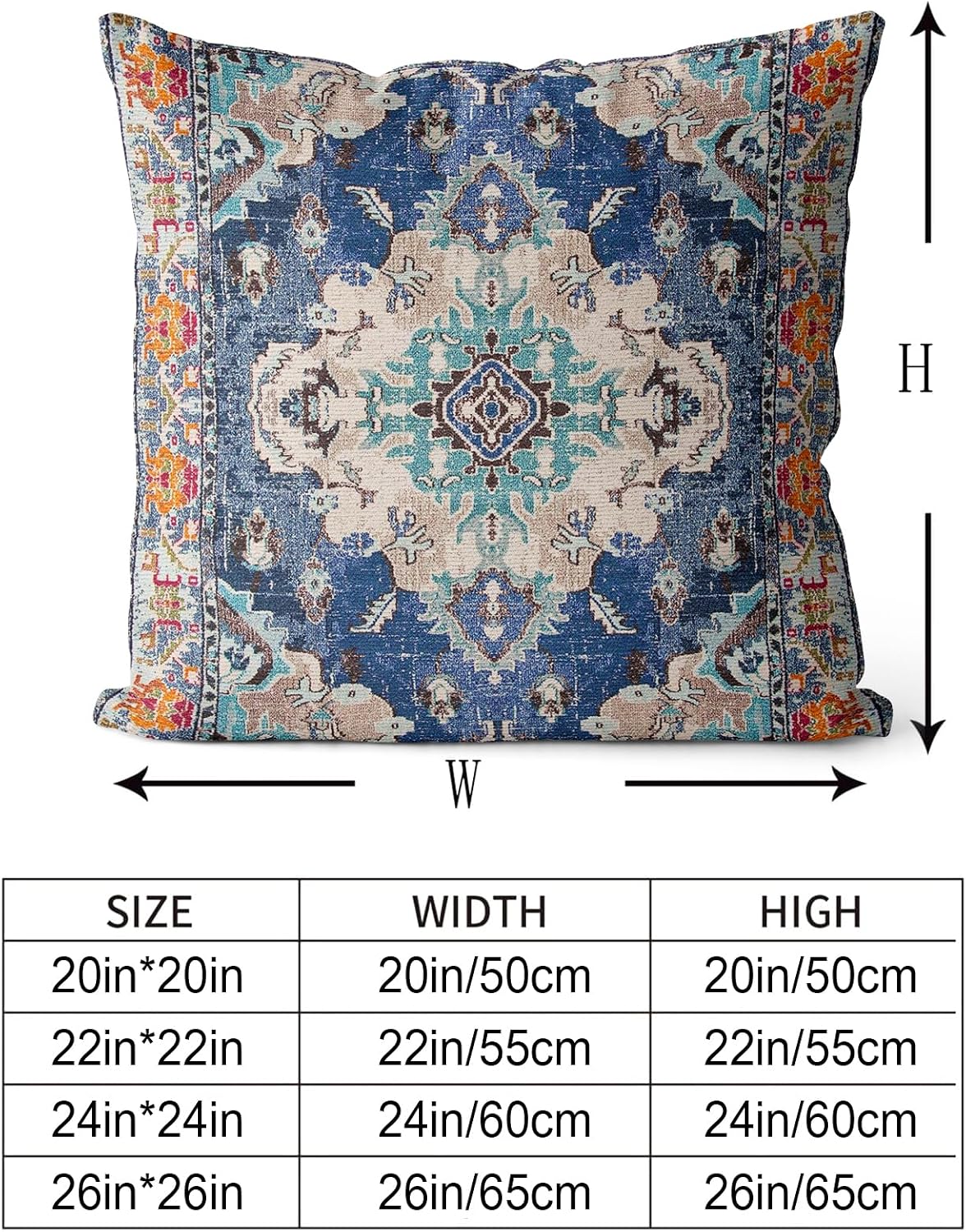 Blue Double Sided Boho Square Pillow Covers 2 Pack