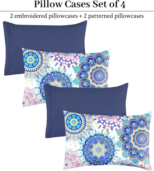 4 Pack Microfiber Embroidered Boho Standard Pillow Cases
