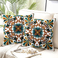 Orange Teal Embroidered Boho Farmhouse Pillow Covers 2 Pack