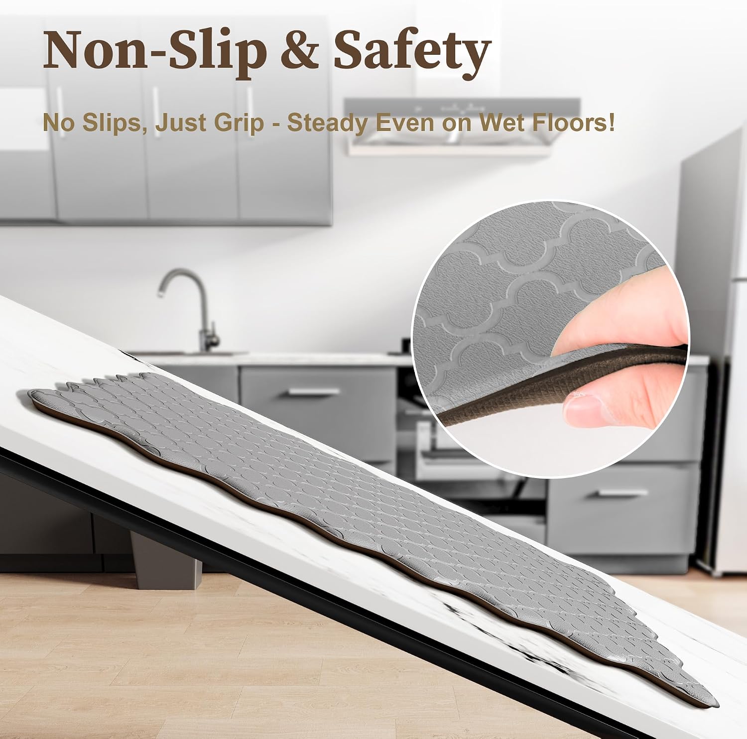 Gray Scalloped Embossed Anti Fatigue Kitchen Mats 2 Pack