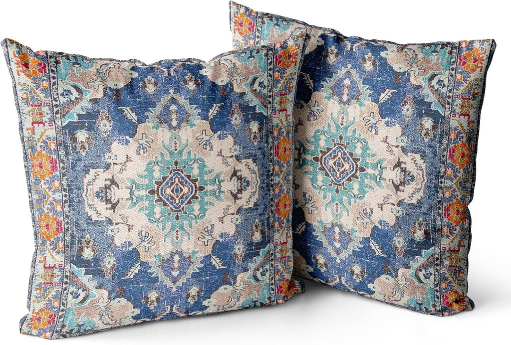 Blue Double Sided Boho Square Pillow Covers 2 Pack