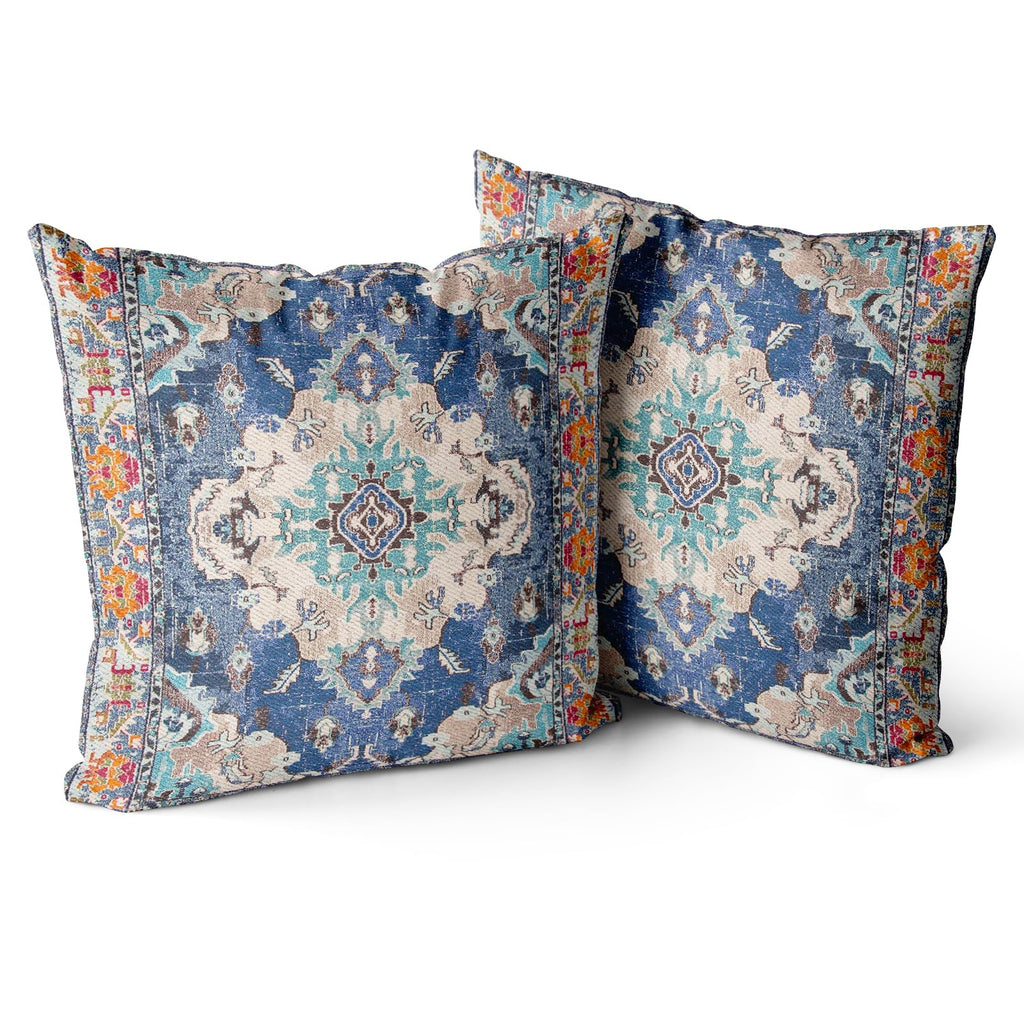 Blue Double Sided Boho Square Pillow Covers 2 Pack