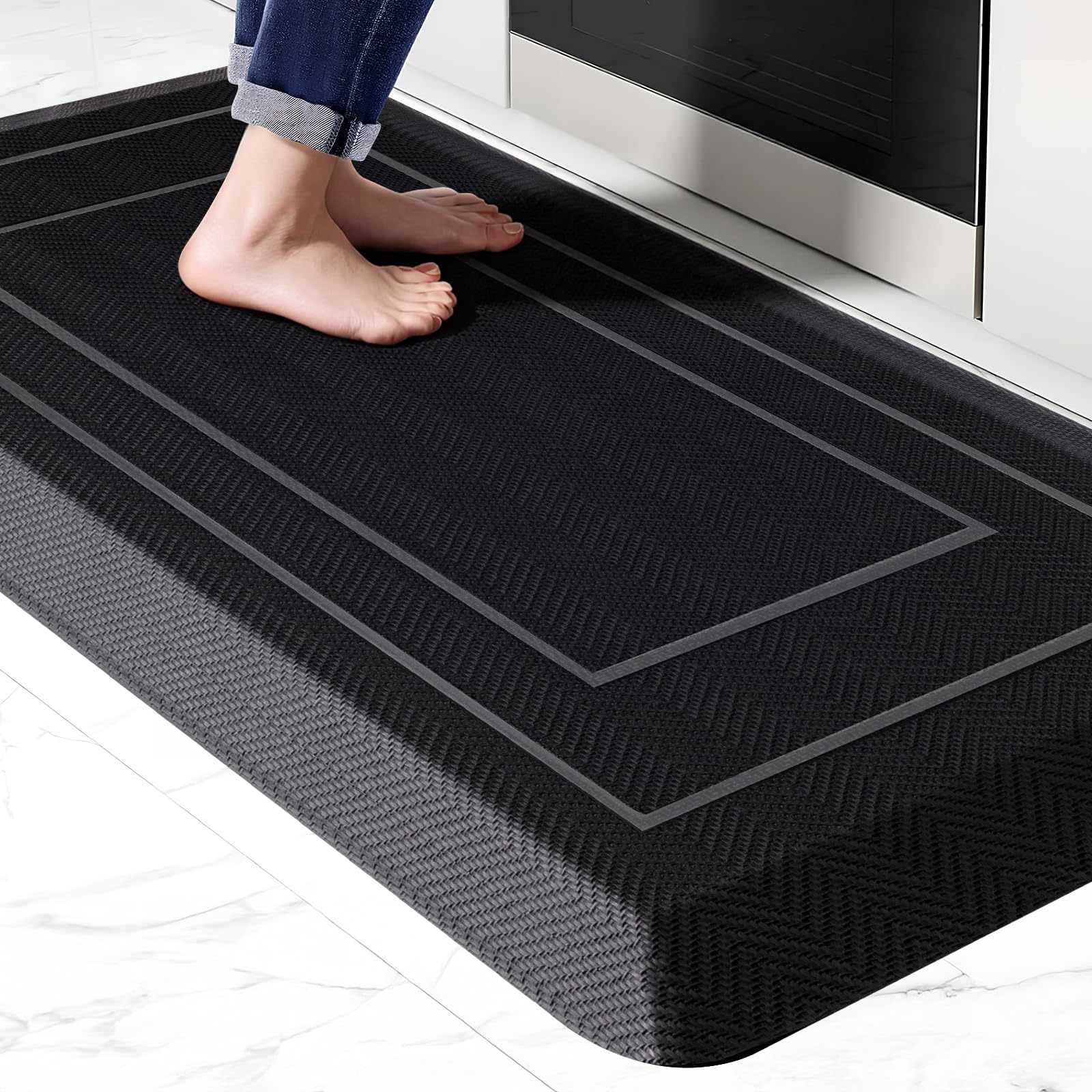 Black Extra Thick Anti Fatigue Kitchen Runner Mat